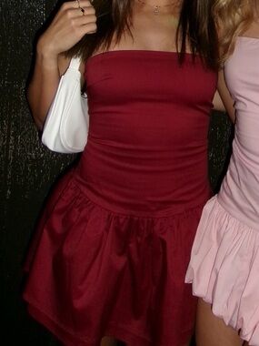 White Fox Boutique Strapless Wine Red Mini Dress